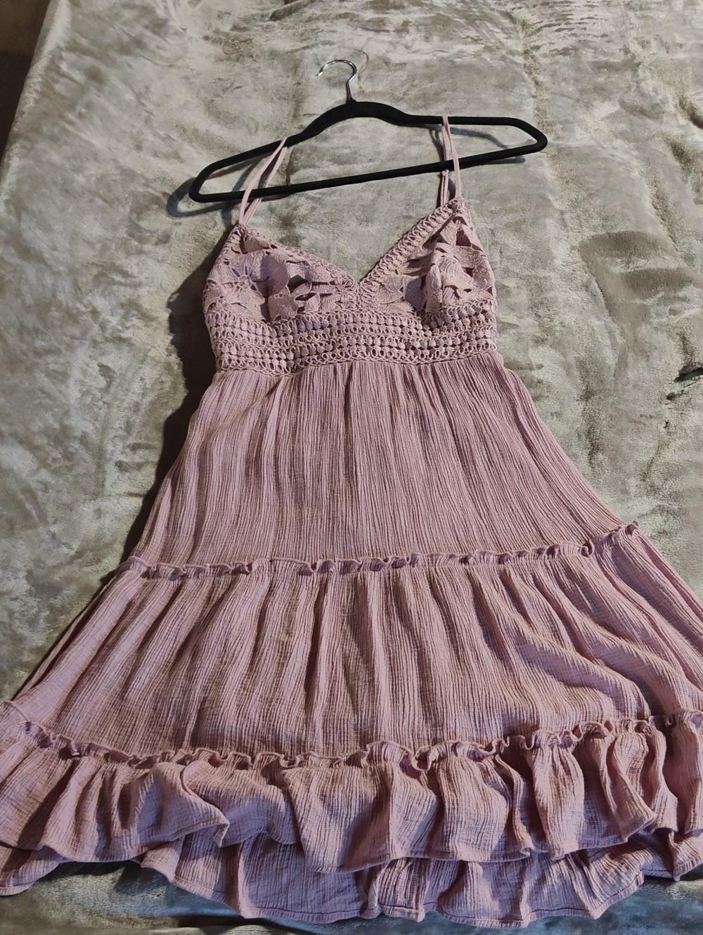 Love Tree Pink Spaghetti Strap Crochet Tiered Dress